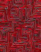Bold Red Labyrinth Pattern Rug