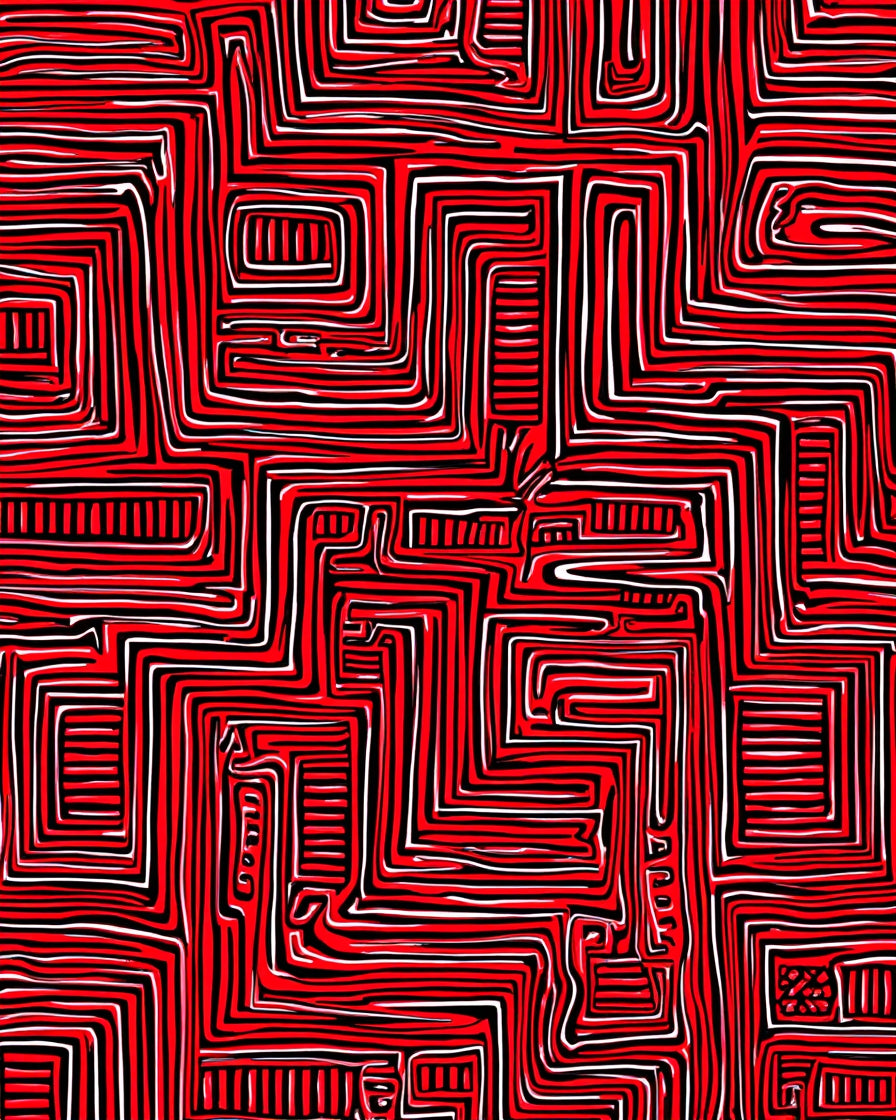 Bold Red Labyrinth Pattern Rug