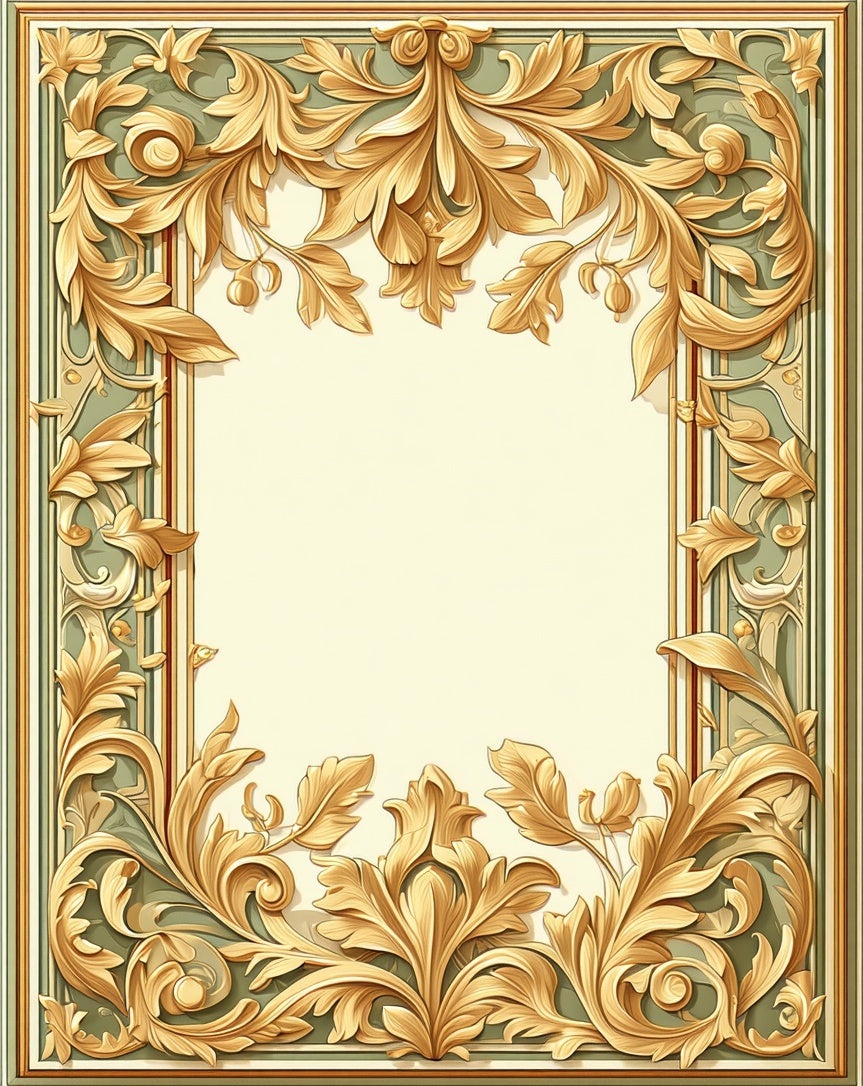 Ornate Gold Leaf Floral Border Rug