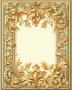 Ornate Gold Leaf Floral Border Rug