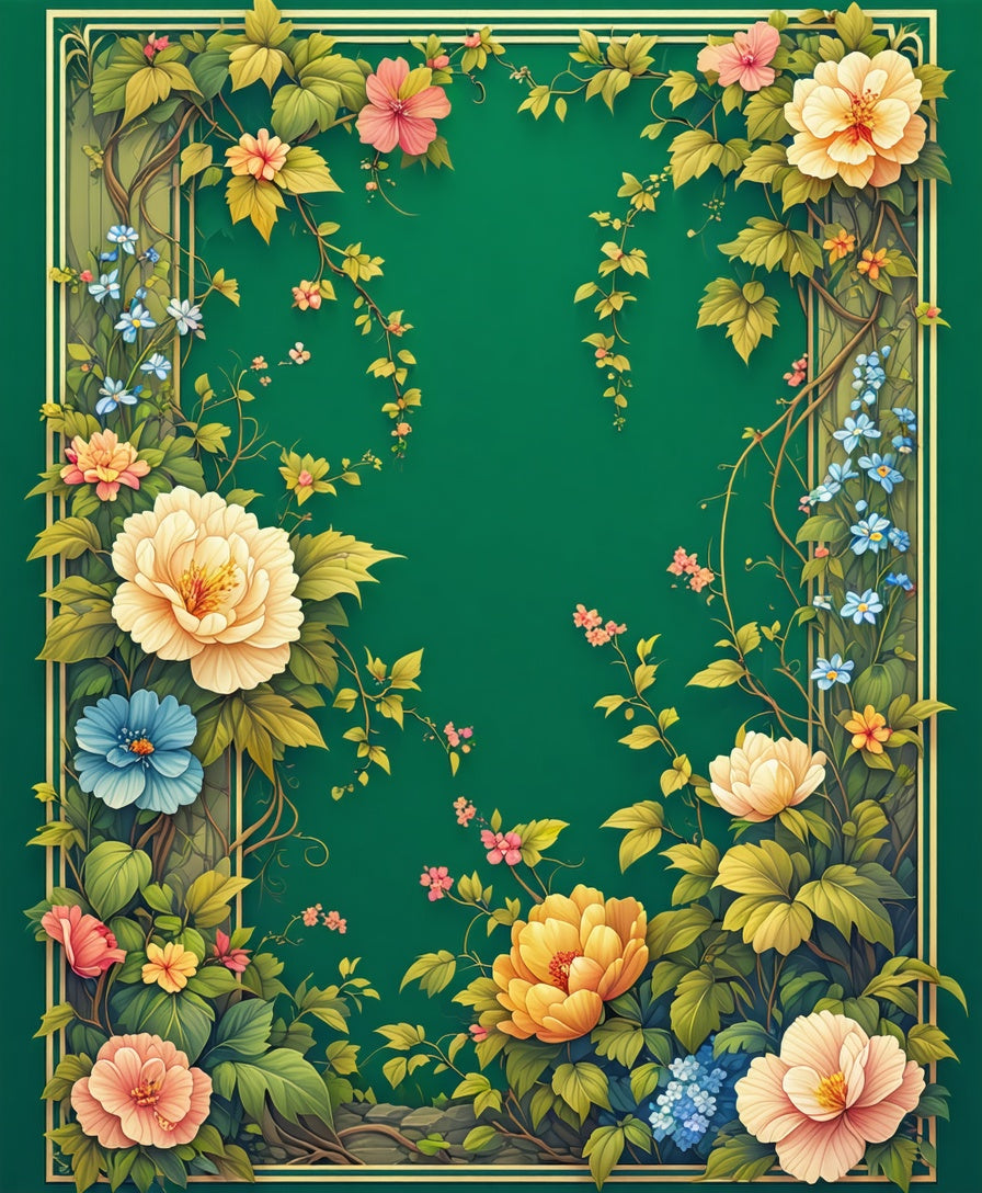 Elegant Floral Vine Frame Rug