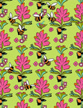 Pink Floral Bees On Lime Green Field Rug