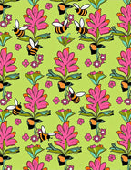 Pink Floral Bees On Lime Green Field Rug