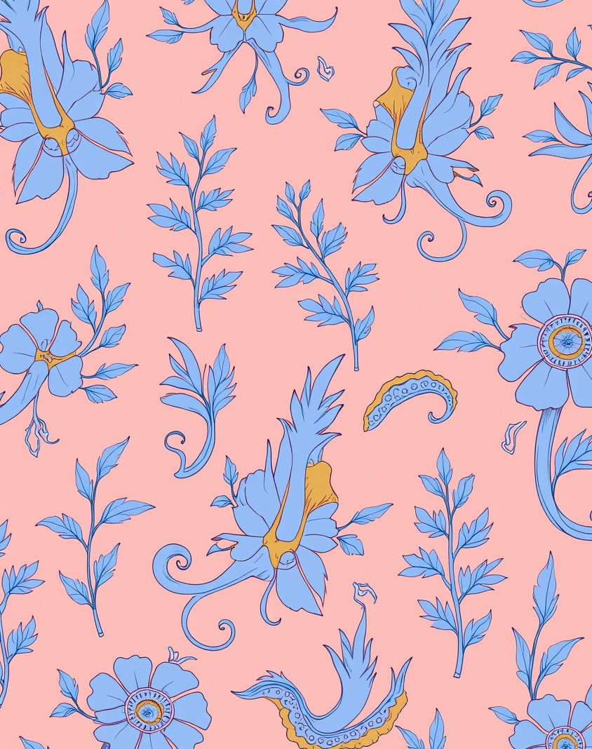 Blue Floral Branches And Swirls Rug