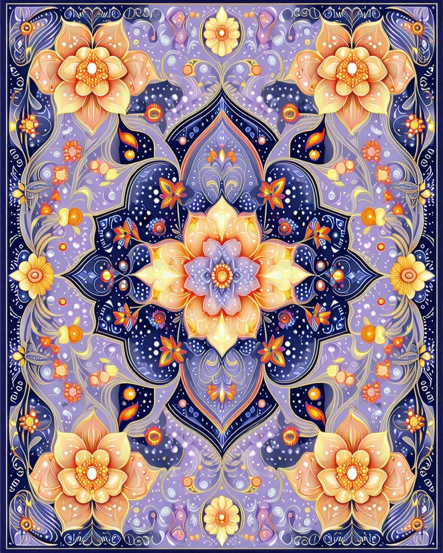 Whimsical Floral Symmetry Pattern Rug
