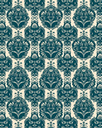 Dark Teal And Cream Damask Pattern Rug