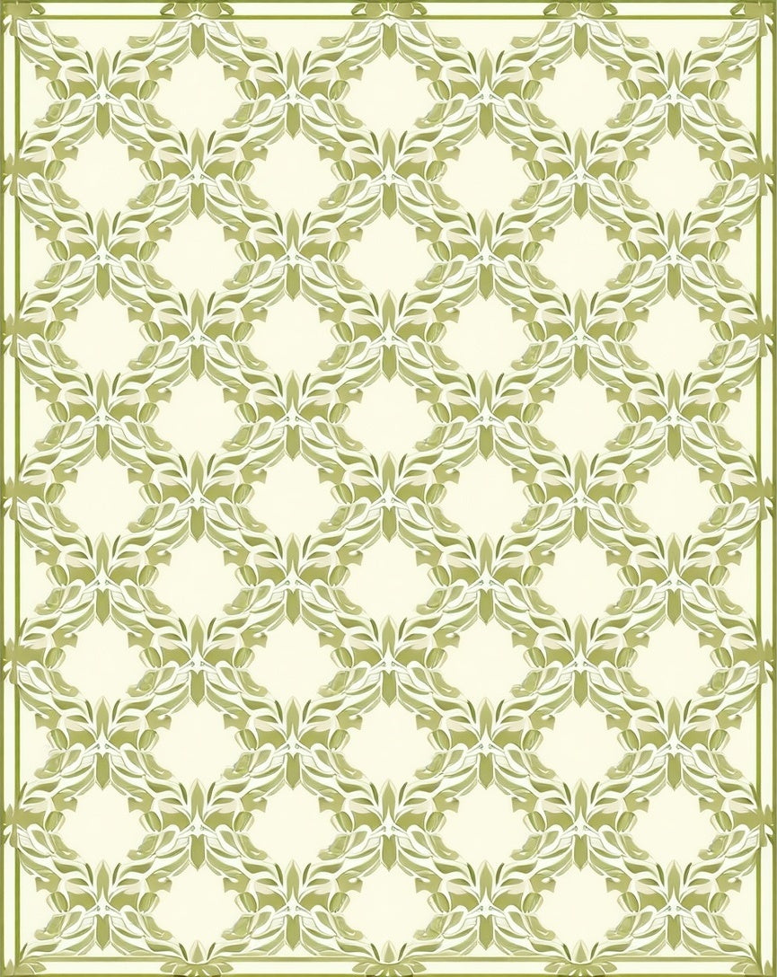 Subtle Green Leaf Patterned Design Rug