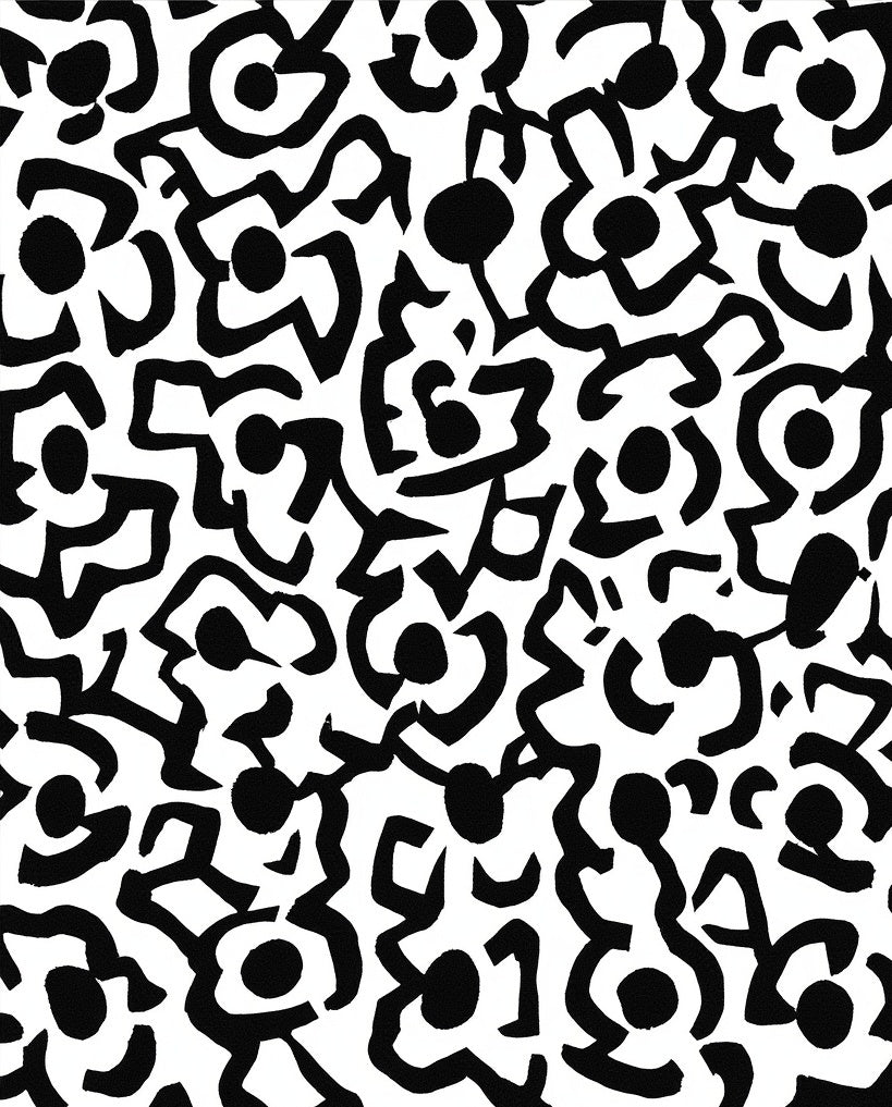 Abstract Black White Floral Pattern Rug