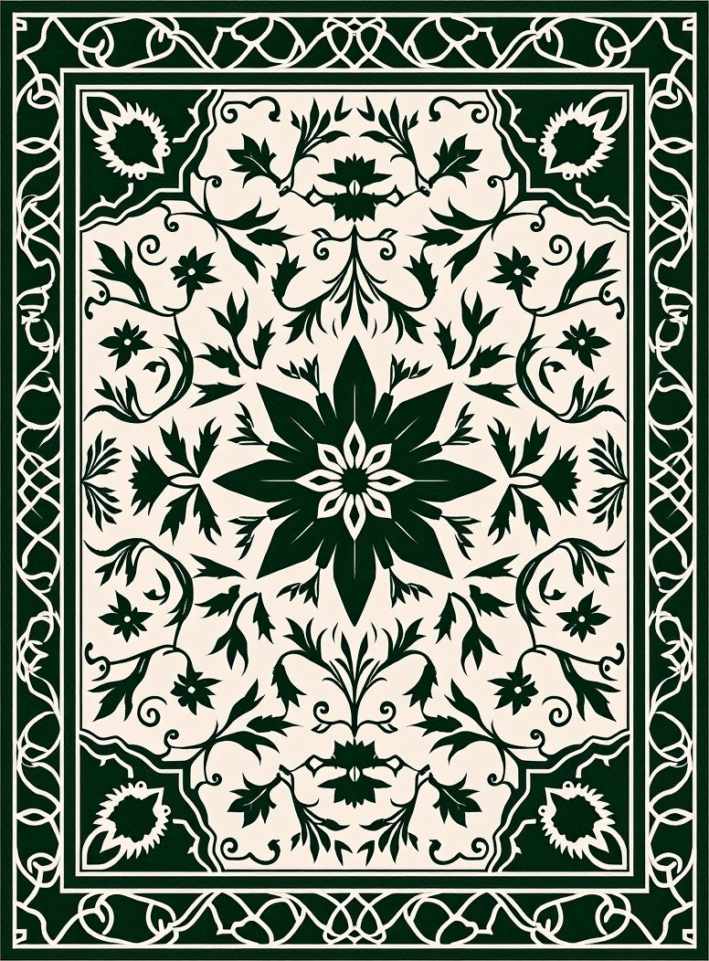 Dark Green Classic Floral Medallion Pattern Rug