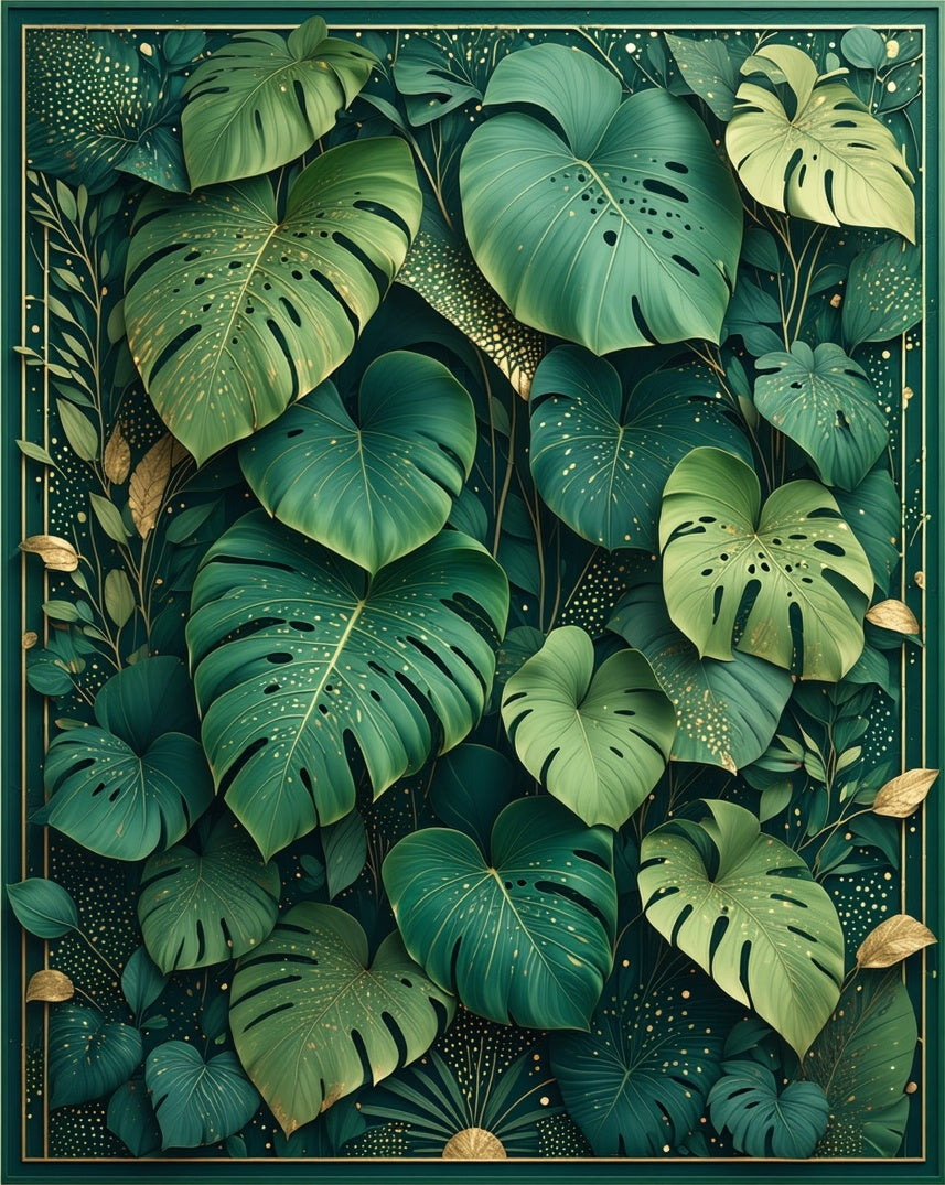Lush Green Leafy Tropical Design Rug