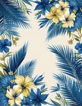 Tropical Blue and Yellow Floral Lush Palm Frond Rug