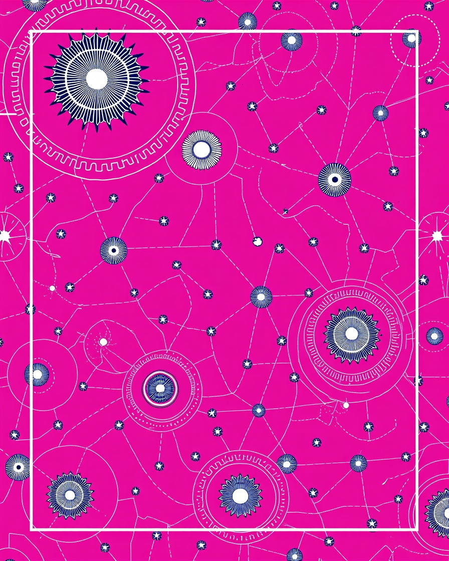 Bright Pink Starburst Geometric Connections Rug