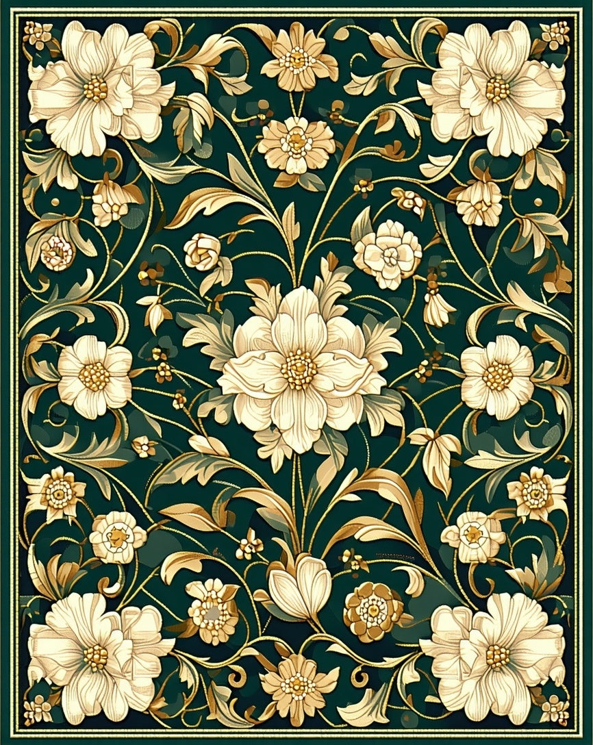 Gilded Floral Vine Pattern Design Rug