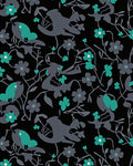 Dark Grey Teal Floral Bird Pattern Rug