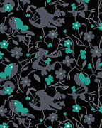 Dark Grey Teal Floral Bird Pattern Rug