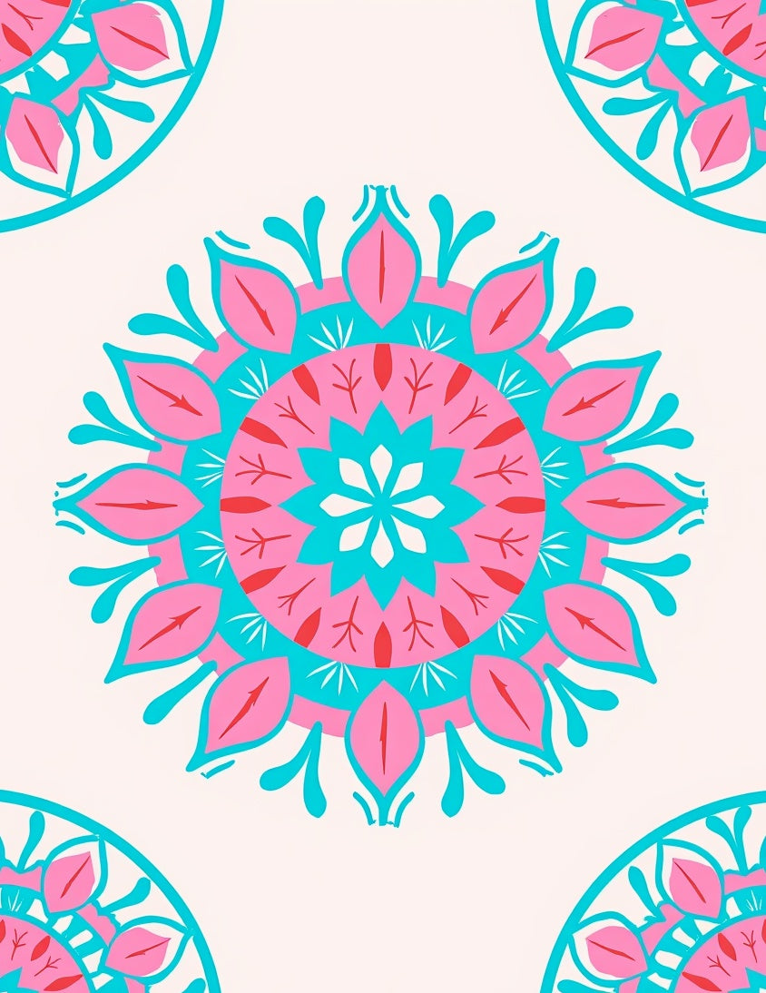 Pink Teal Mandala Inspired Pattern Rug