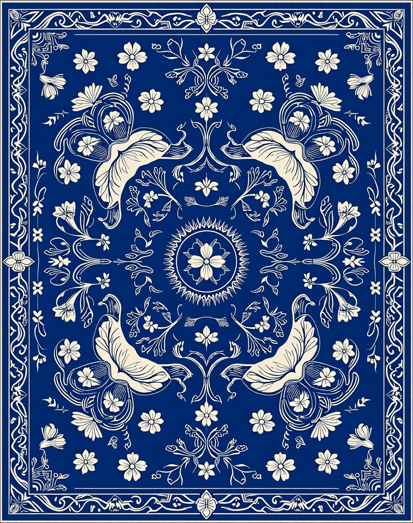 Royal Blue Floral Elegance Pattern Rug