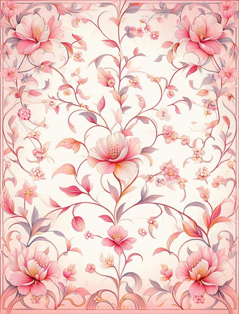 Delicate Pink Floral Vines Pattern Rug