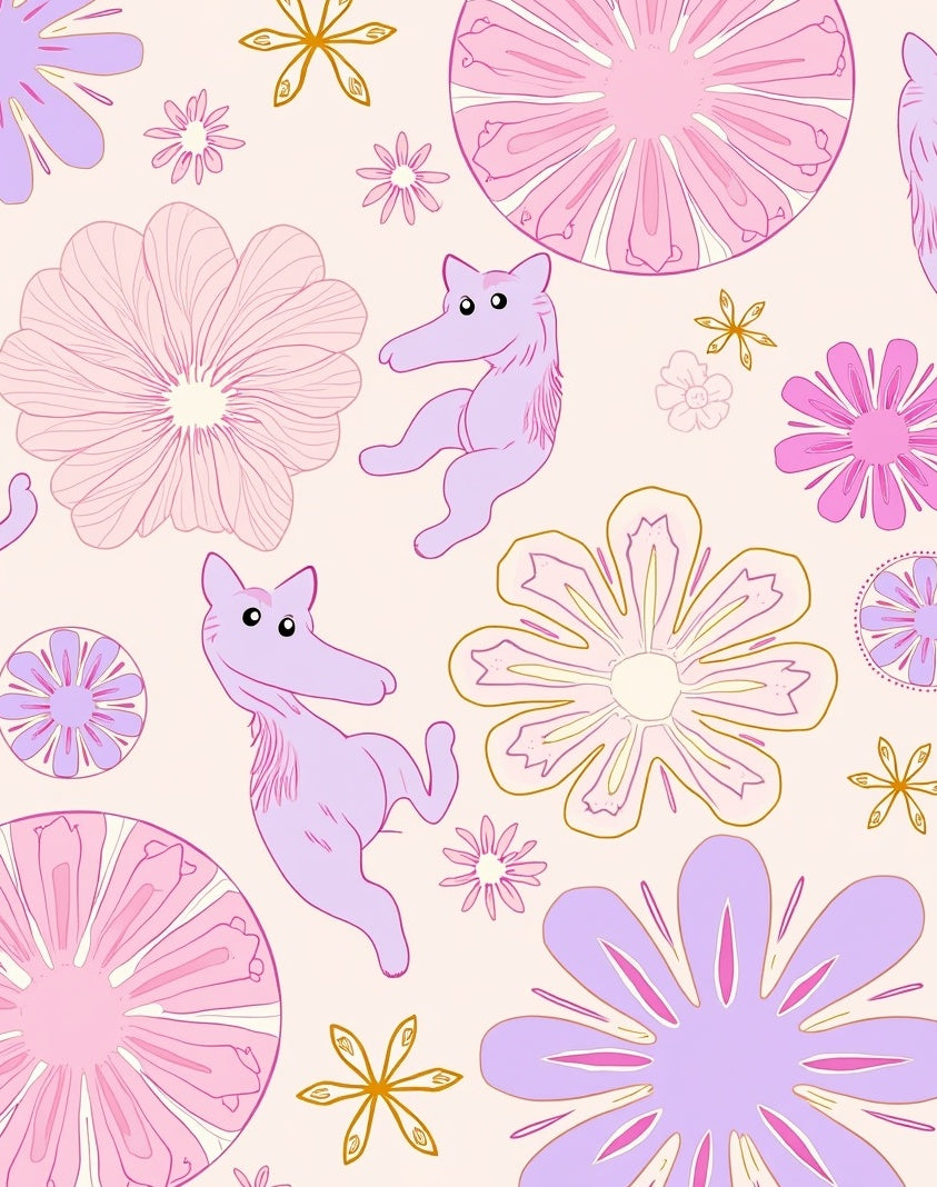 Playful Purple Animal Flower Pattern Rug
