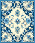 Elegant Blue Floral Scroll Pattern Rug