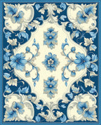 Elegant Blue Floral Scroll Pattern Rug
