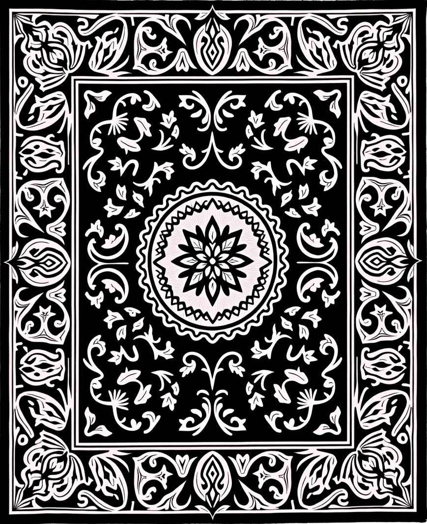 Black White Floral Mandala Design Rug