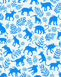 Playful Blue Animal Leaf Motif Rug