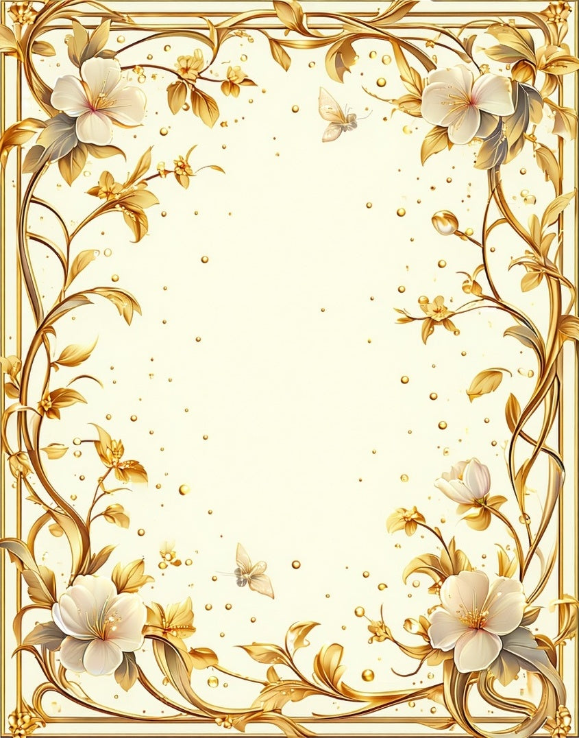 Elegant Floral Butterfly Gold Border Rug