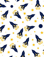 Dark Blue Rocket Ship Starscape Rug