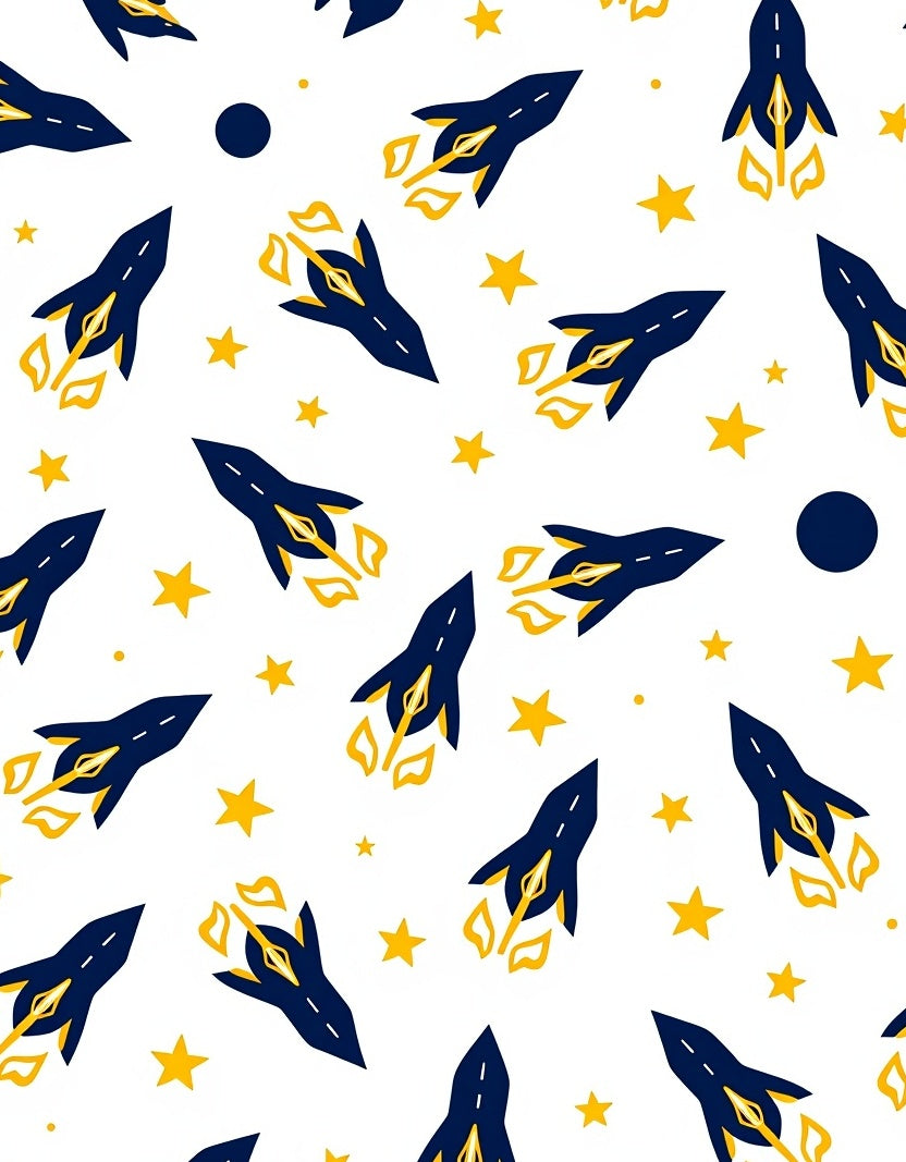 Dark Blue Rocket Ship Starscape Rug