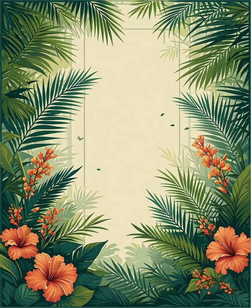 Tropical Jungle Palm Hibiscus Pattern Rug