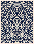 Ornate Navy Cream Scrollwork Pattern Rug