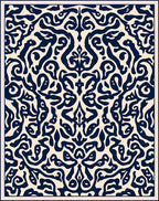 Ornate Navy Cream Scrollwork Pattern Rug