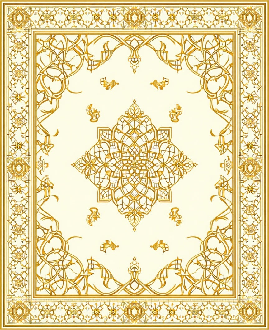 Golden Ornate Mandala Pattern Rug