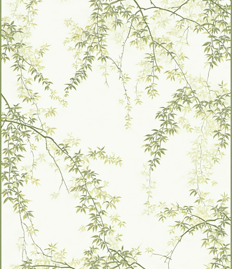 Elegant Green Willow Branch Pattern Rug