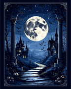 Haunted Moonlit Castle Pixel Landscape Rug