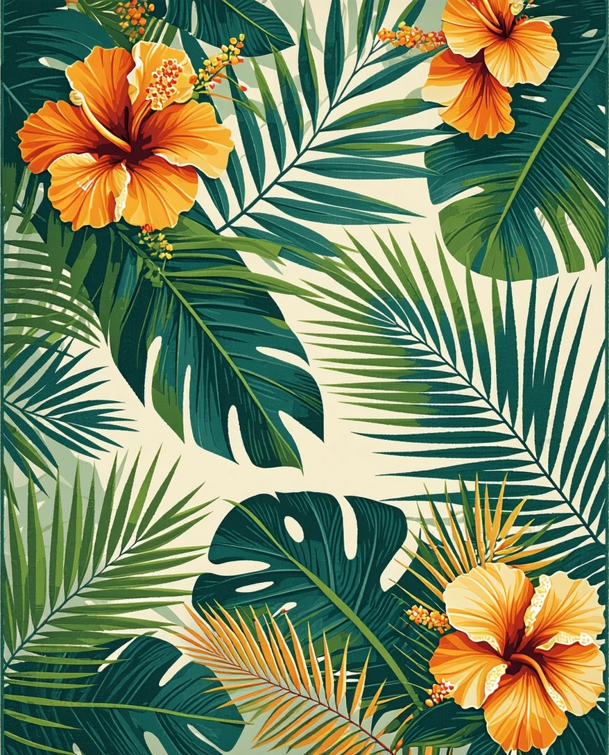 Tropical Hibiscus Leaf Pattern Rug