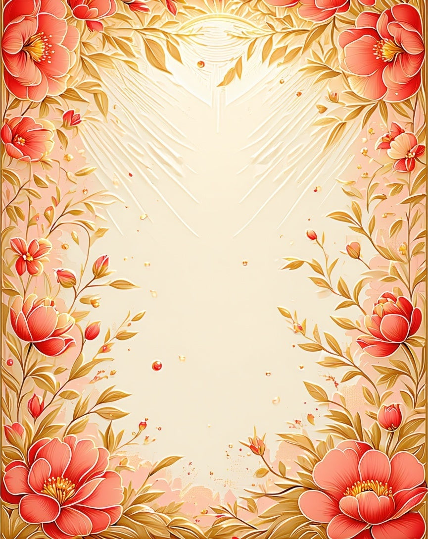 Elegant Coral And Gold Floral Design Rug