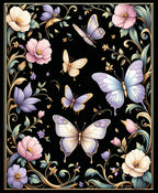 Pastel Butterflies and Floral Border Rug