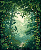 Lush Green Forest Path Design Rug