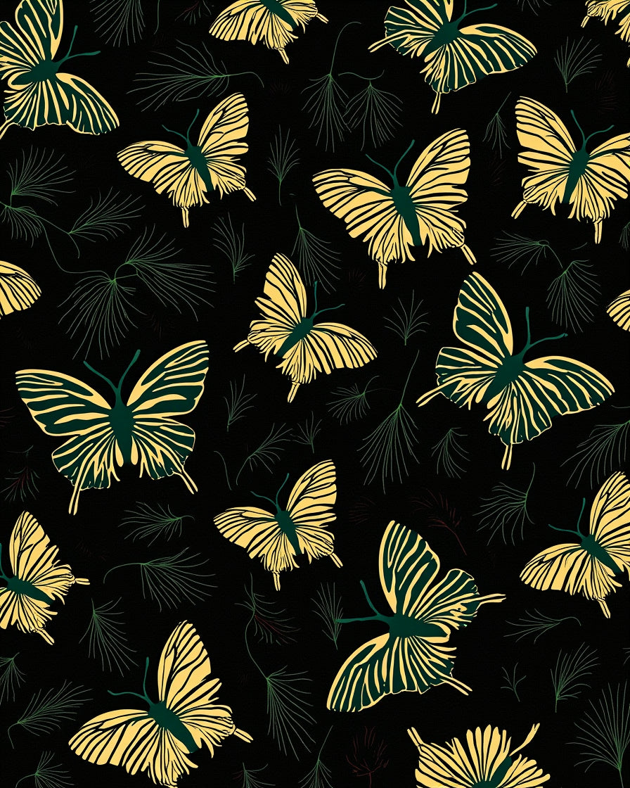 Dark Yellow Butterfly Fern Pattern Rug