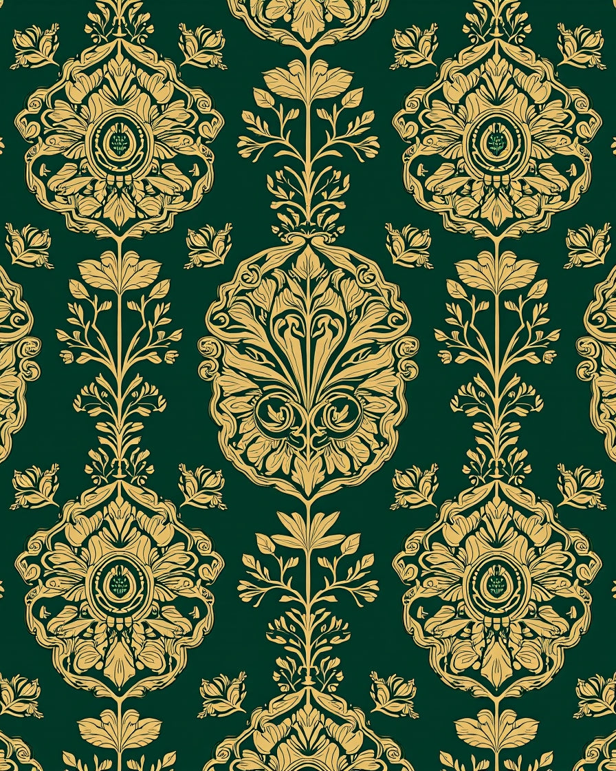 Emerald Gold Ornate Floral Pattern Rug