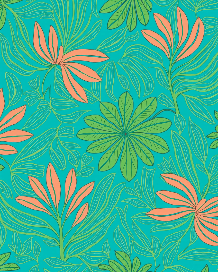 Tropical Floral Leaf Pattern Rug