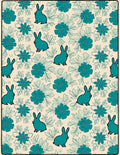 Teal Rabbit Floral Pattern Rug