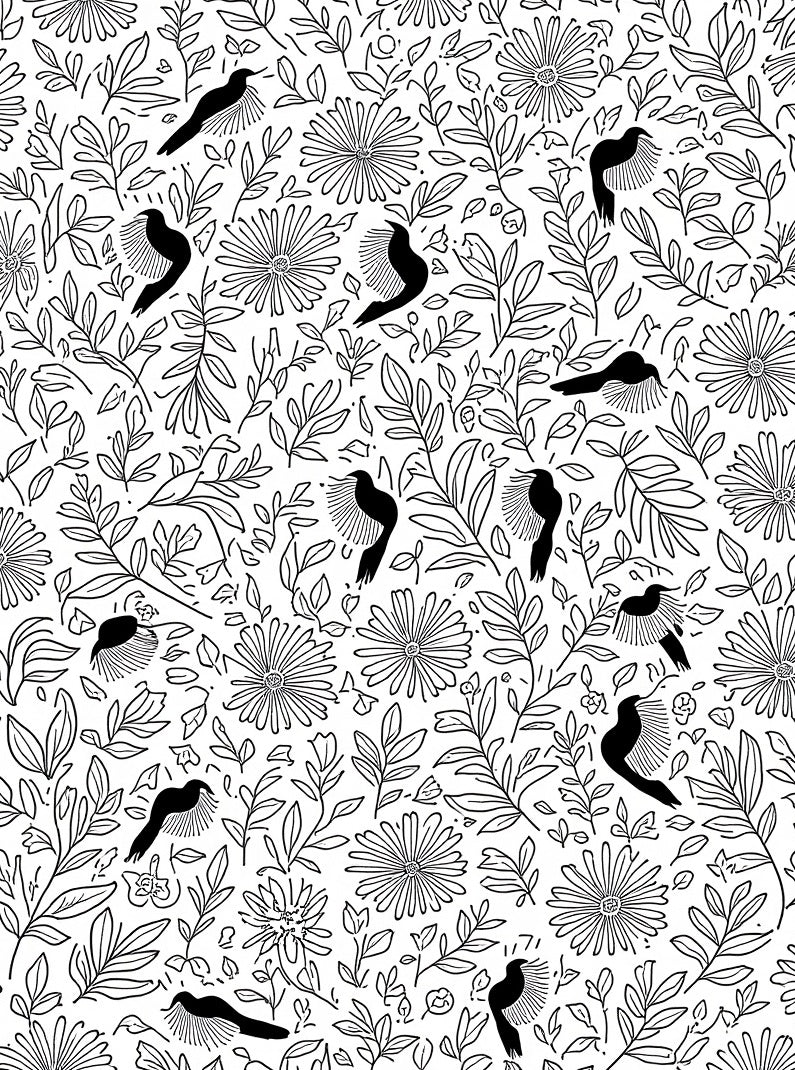 Charming Birds And Blossoms Line Art Rug