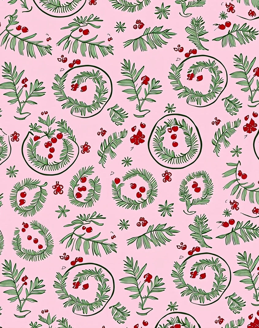 Pink Green Berry Wreath Whimsy Rug