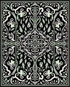 Black Light Green Floral Pattern Rug