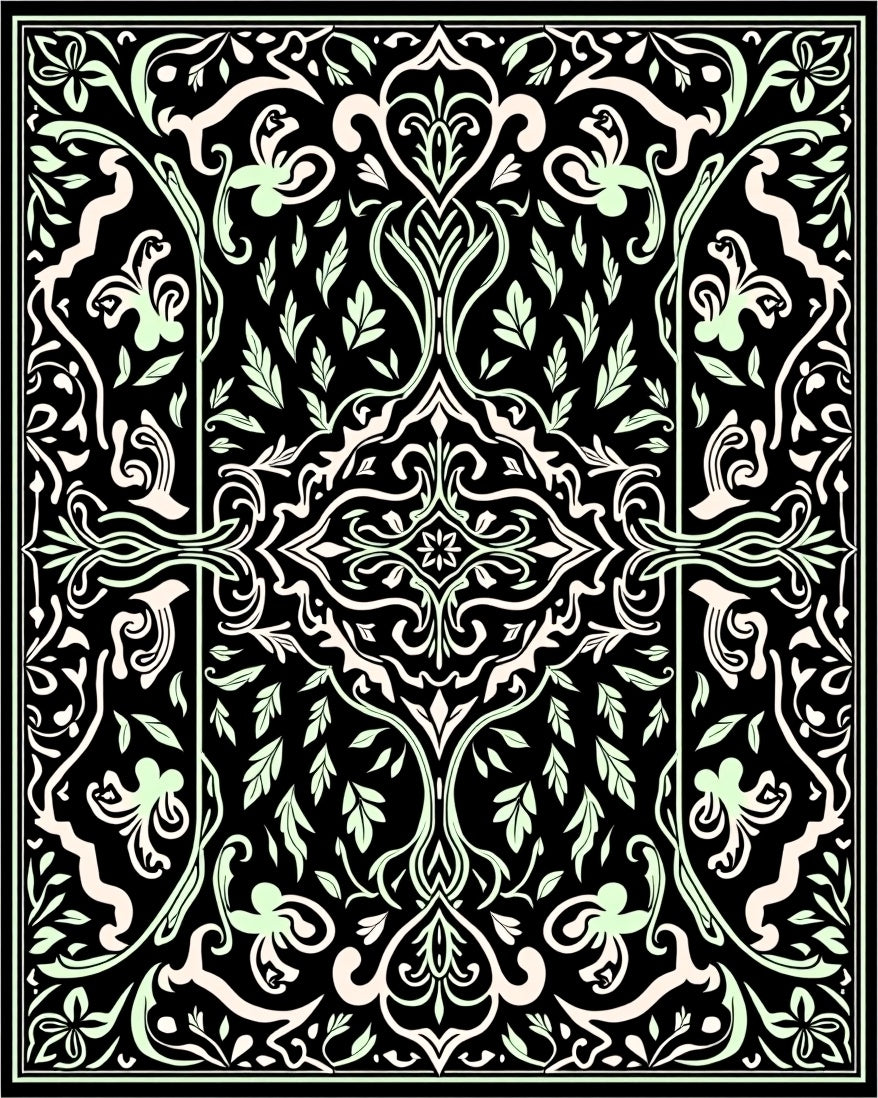 Black Light Green Floral Pattern Rug