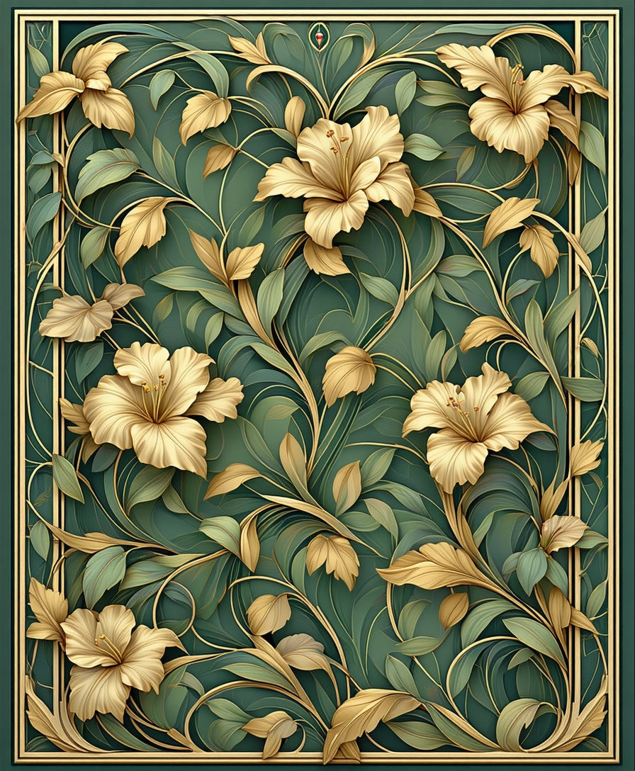 Lush Floral Golden Vine Art Rug