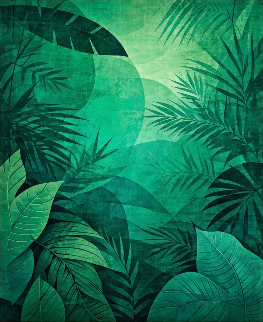 Emerald Jungle Leaf Abstract Pattern Rug